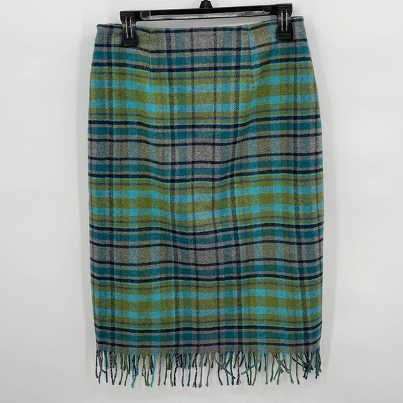 J Jill Women's Plaid Fringe Wool Blend Pencil Skirt Size 6P - Picture 2 of 6